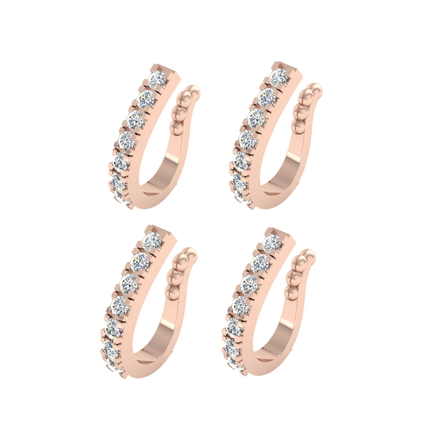 Rose Gold Plated CZ Stone Adjustable Nose Ring Set of 4