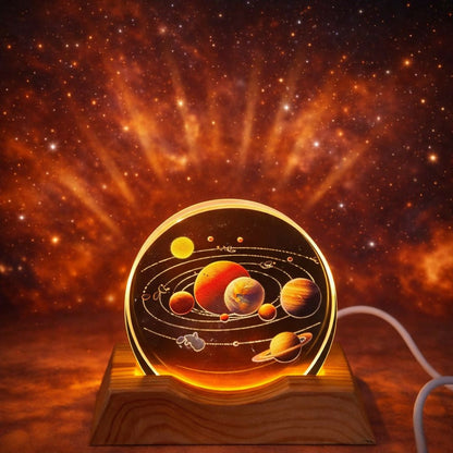 Solar System 3D Acrylic LED Night Lamp with Wooden Base for Home Decor