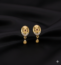 Gold Plated Oval Stud Earrings – Elegant Ruby & CZ Detailing