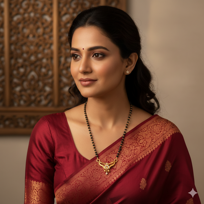 Gold Plated AD Studded Floral Mangalsutra for Women