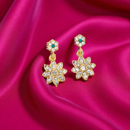 Gold-Plated Emerald Green & Diamond-Look Floral Choker Necklace Set