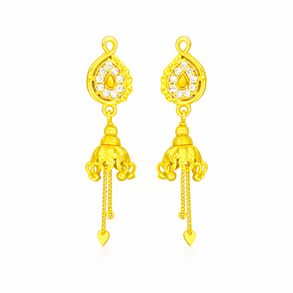 Elegant Paisley Stud Jhumka Earrings with Chain Drops