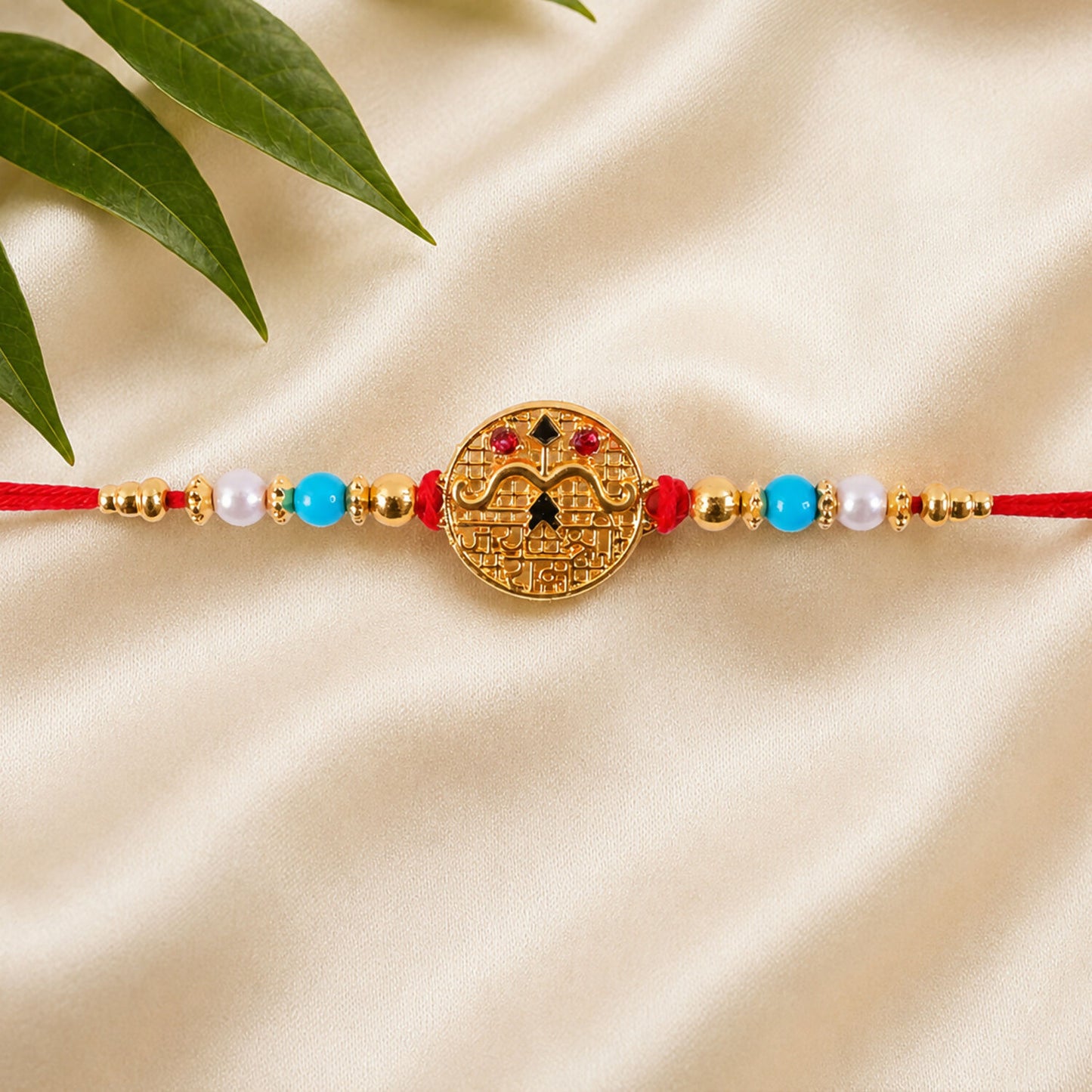 Golden Shri Ram Rakhi on a festive background