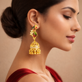 Antique Peacock Pattern Ethnic Earrings – Intricate Gold Jhumka Design