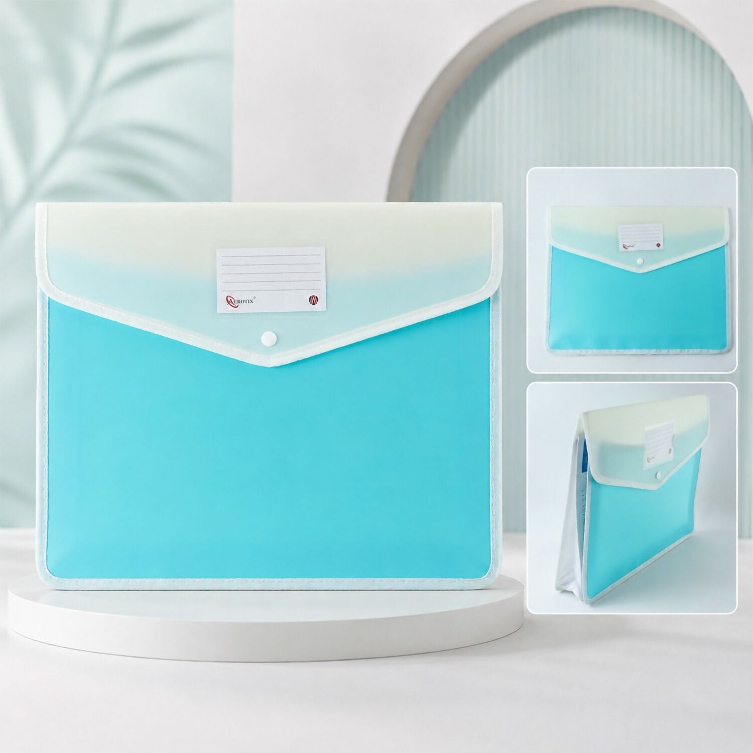 Pastel document folder standing upright on desk