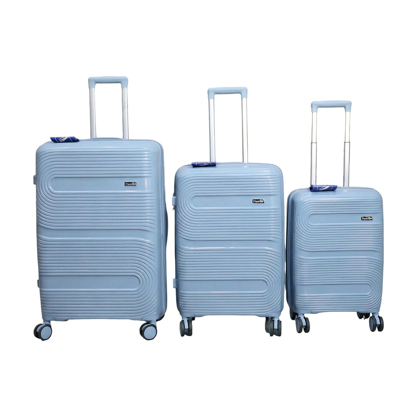 Grey Blue Hard Shell Cabin Trolley Suitcase with Telescopic Handle & 8 Wheels