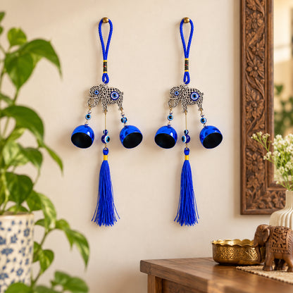 Evil Eye Wind Chime with Bells and Tassels for Home Decor (2 Pc Set)