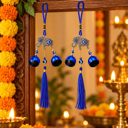 Evil Eye Wind Chime with Bells and Tassels for Home Decor (2 Pc Set)