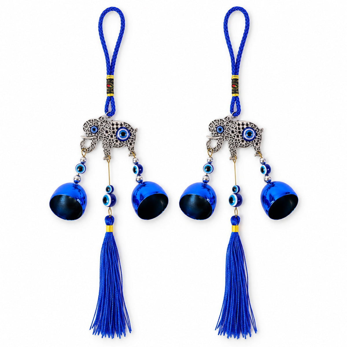 Evil Eye Wind Chime with Bells and Tassels for Home Decor (2 Pc Set)