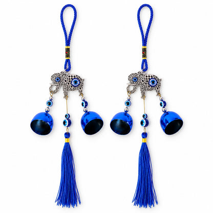 Evil Eye Wind Chime with Bells and Tassels for Home Decor (2 Pc Set)