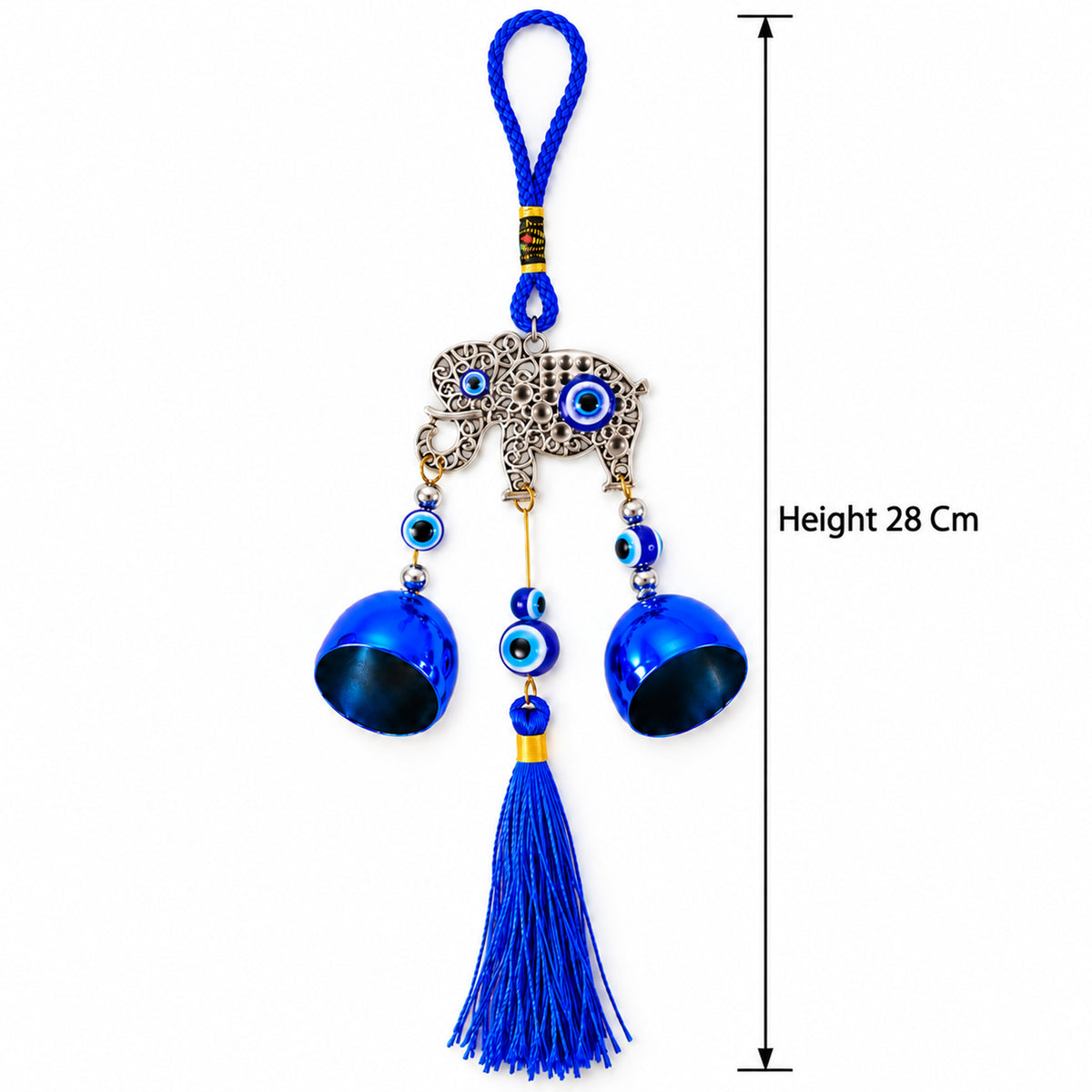 Evil Eye Wind Chime with Bells and Tassels for Home Decor (2 Pc Set)