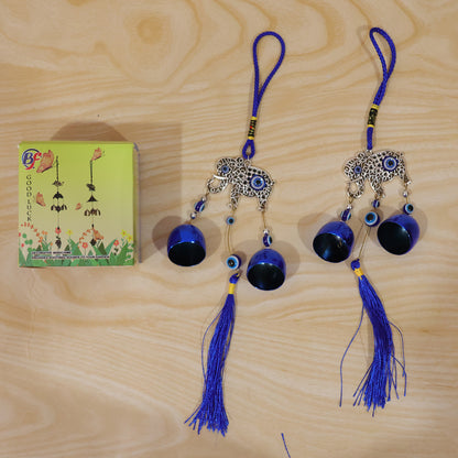 Evil Eye Wind Chime with Bells and Tassels for Home Decor (2 Pc Set)