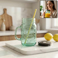 Mason Jar with Handle – Glass Drinking Cup & BPA-Free Straw | Indo Glow