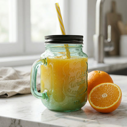 Mason Jar with straw on a white background