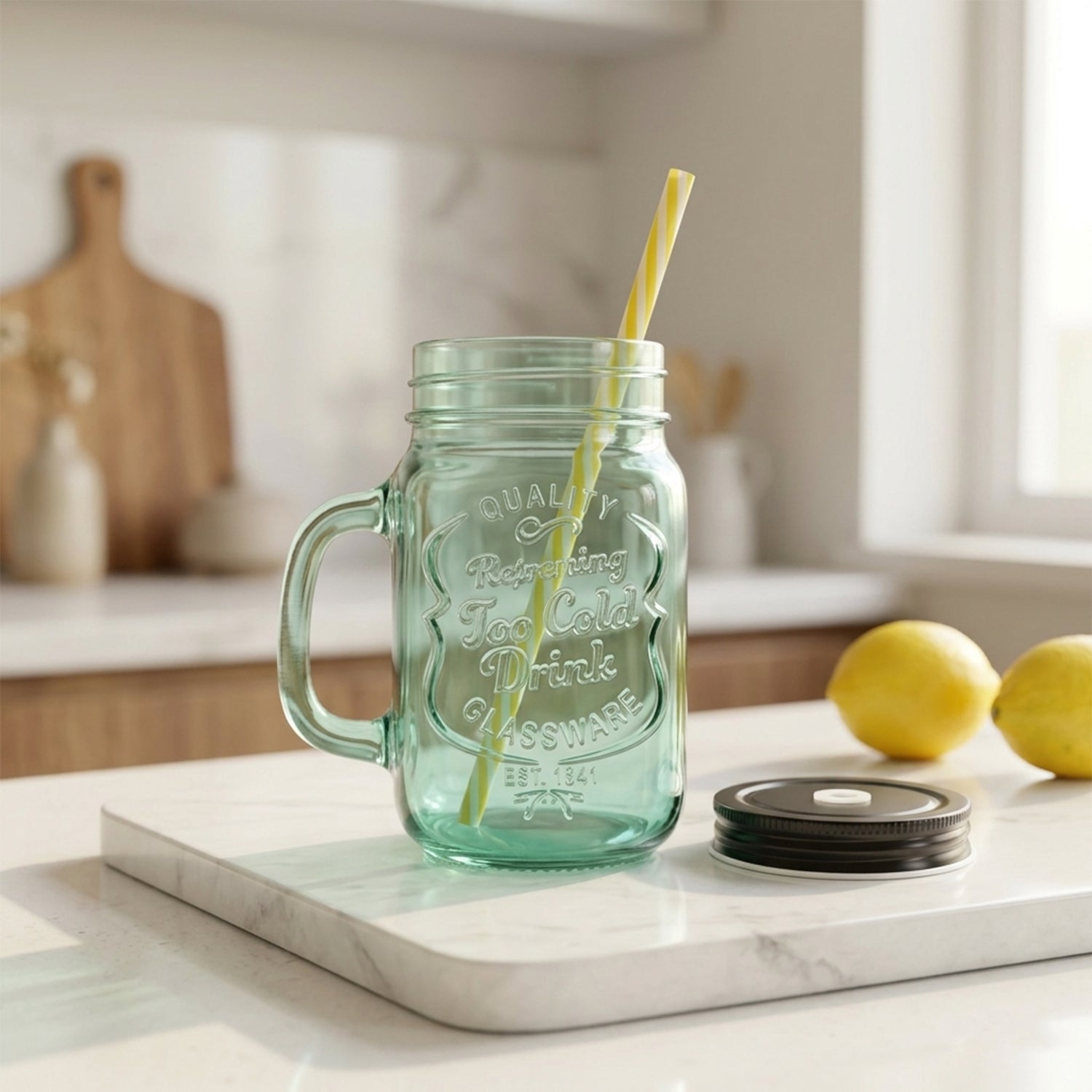 Mason Jar Drinking Cup with Handle & BPA-Free Straw