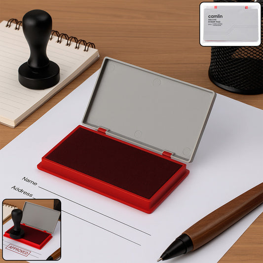 Camlin Deluxe Stamp Pad – Red Color High-Quality Ink Pad for Crisp and Clear Impressions