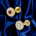 Ruby Floral Halo Nosepin Stud – Gold Plated Combo Pack of 2