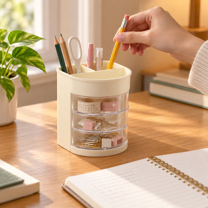 Plastic Pen Holder with 6 Compartments and Clear Drawers for Desk Organization