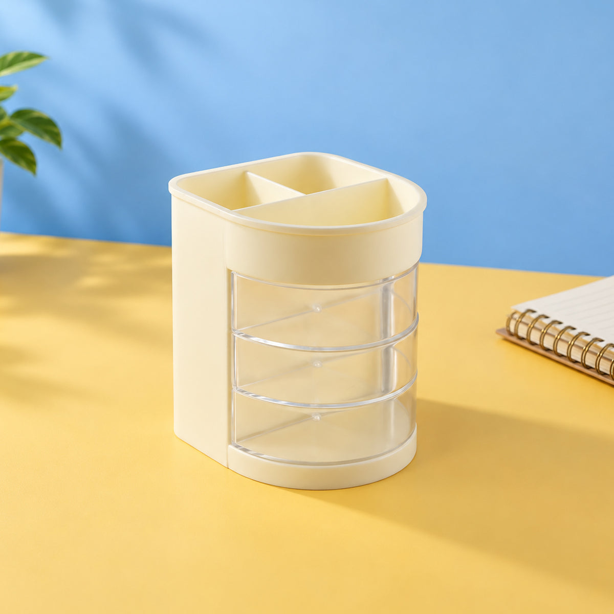 Plastic Pen Holder with 6 Compartments and Clear Drawers for Desk Organization