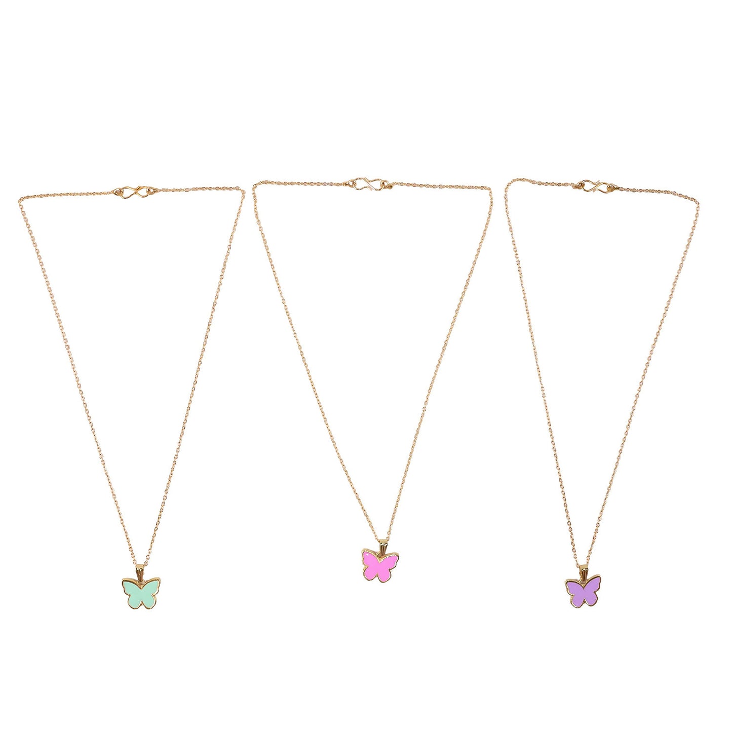 Elegant Butterfly Gold Pendant Necklace with Soft Color Enamel