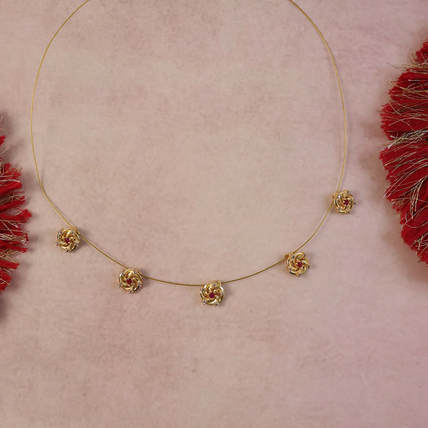 Ruby Floral Swirl Station Necklace with Diamond Detailing and Elegant Finish