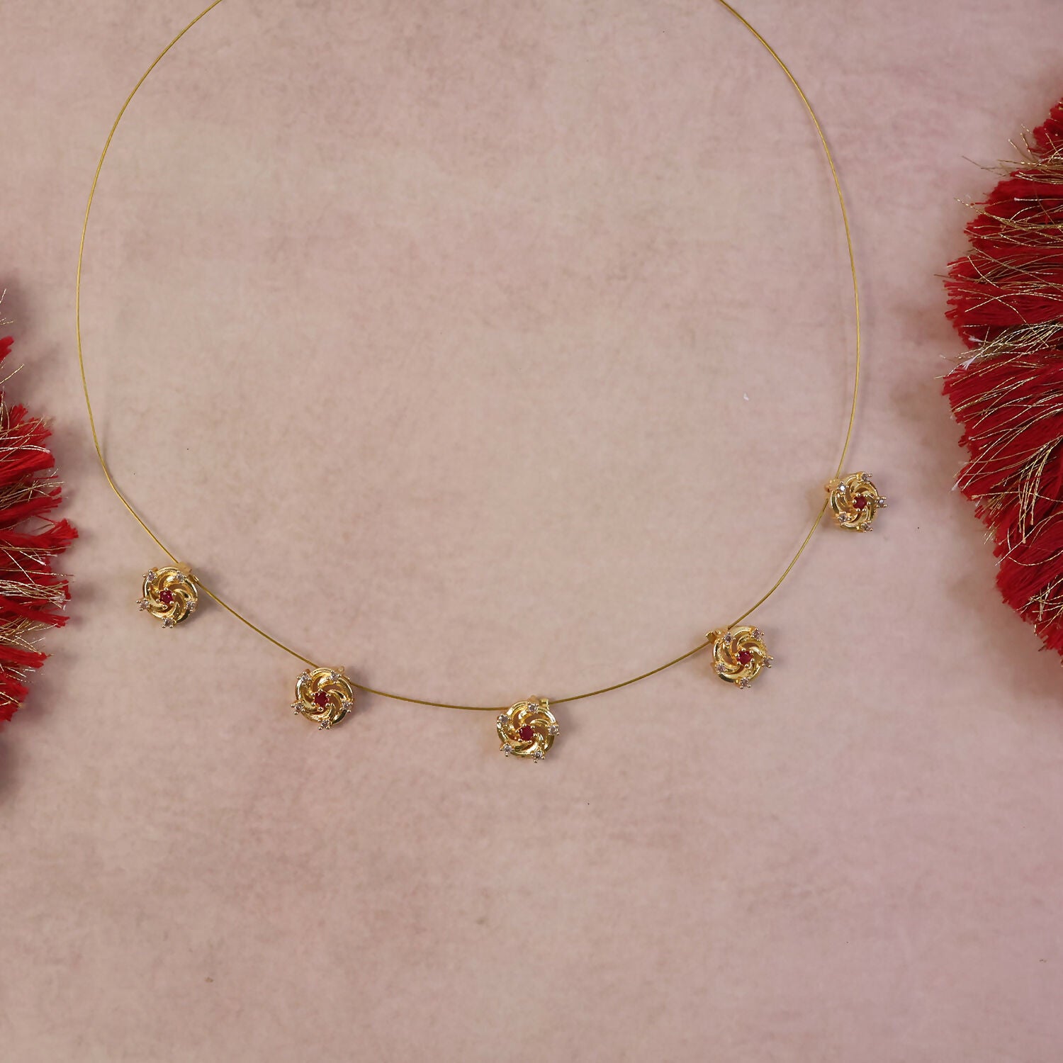 Ruby Floral Swirl Station Necklace with Diamond Detailing and Elegant Finish