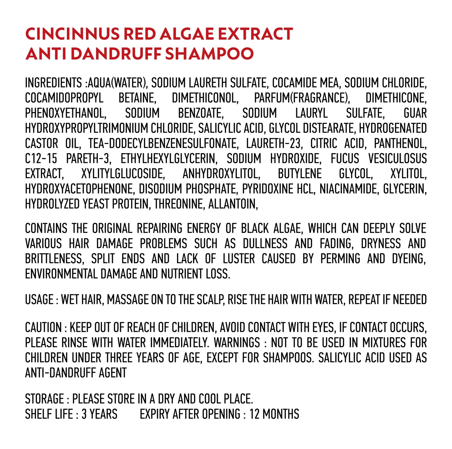 Black algae extract ingredients for hair care in shampoo