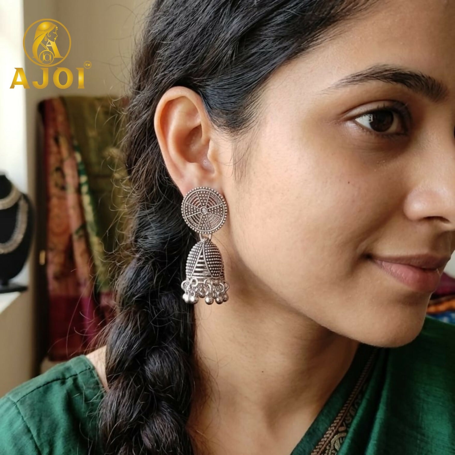 Traditional Oxidized Silver Jhumka Earrings Set of 4