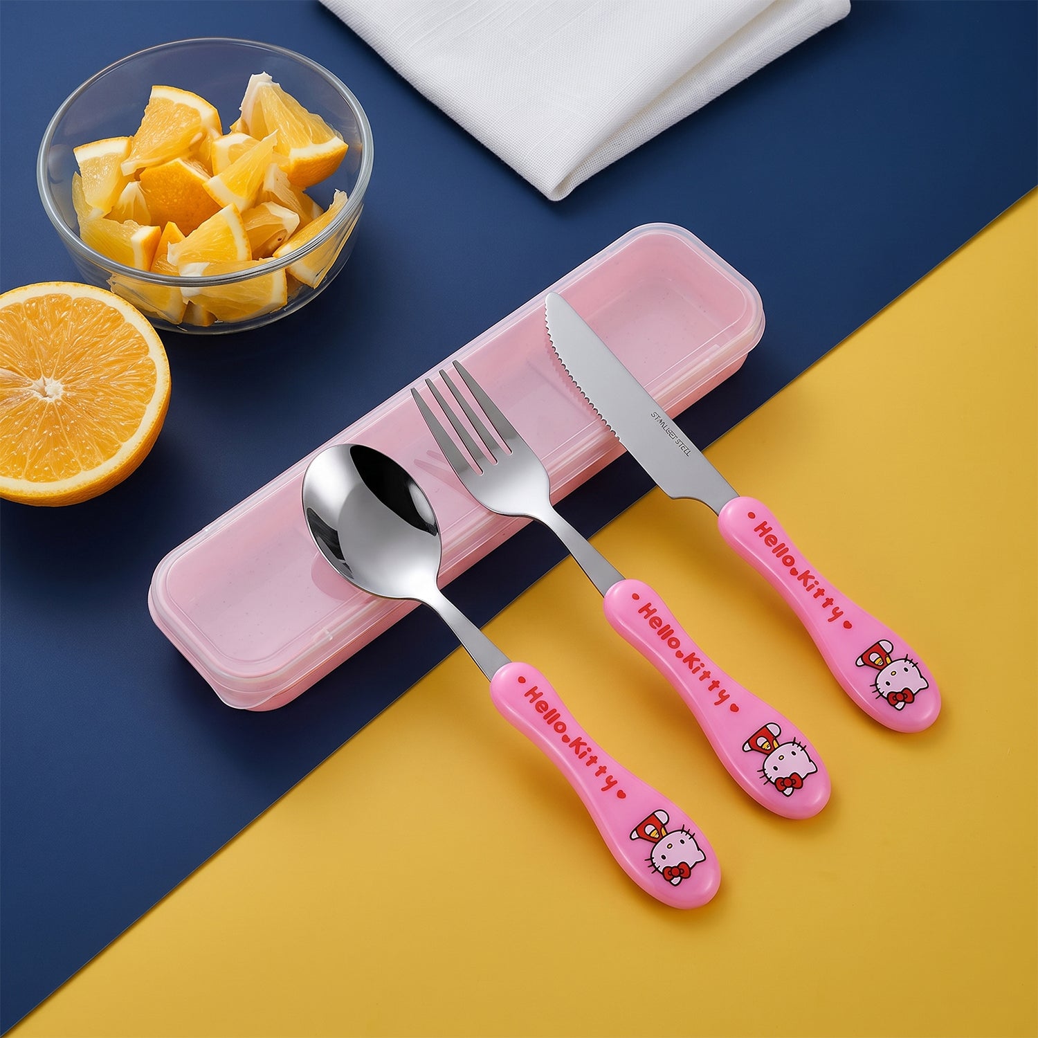 3 In 1 Kids Cutlery Set with Case Spoon Fork Knife for Children (1 Set)