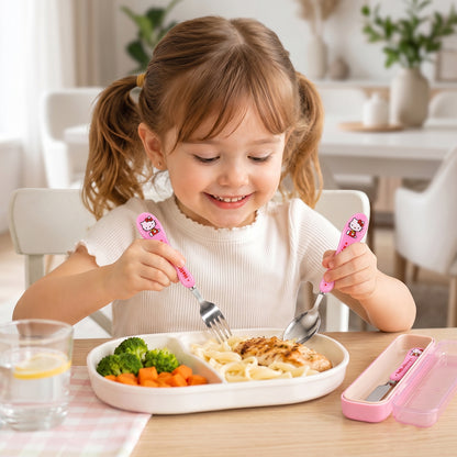 3 In 1 Kids Cutlery Set with Case Spoon Fork Knife for Children (1 Set)