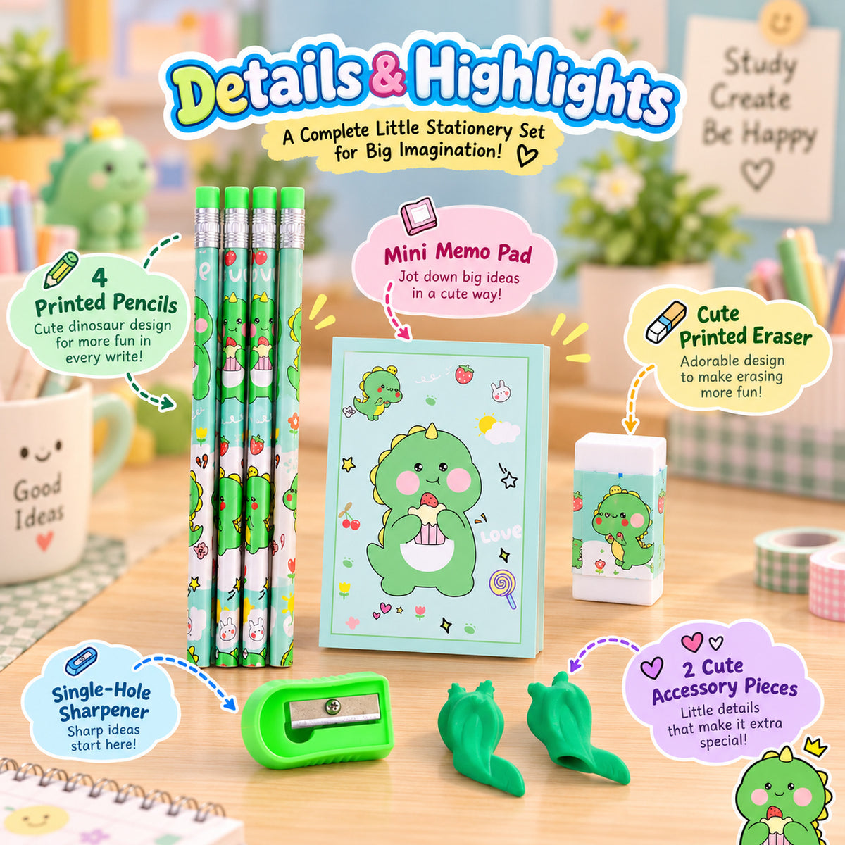 School Stationery Kit for Kids with Pencils, Eraser, Sharpener, Diary (9 Pc Set)