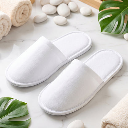 Soft Closed Toe Slippers for Hotel Spa Guest and Home White 28 x 11 cm (1 Pair)