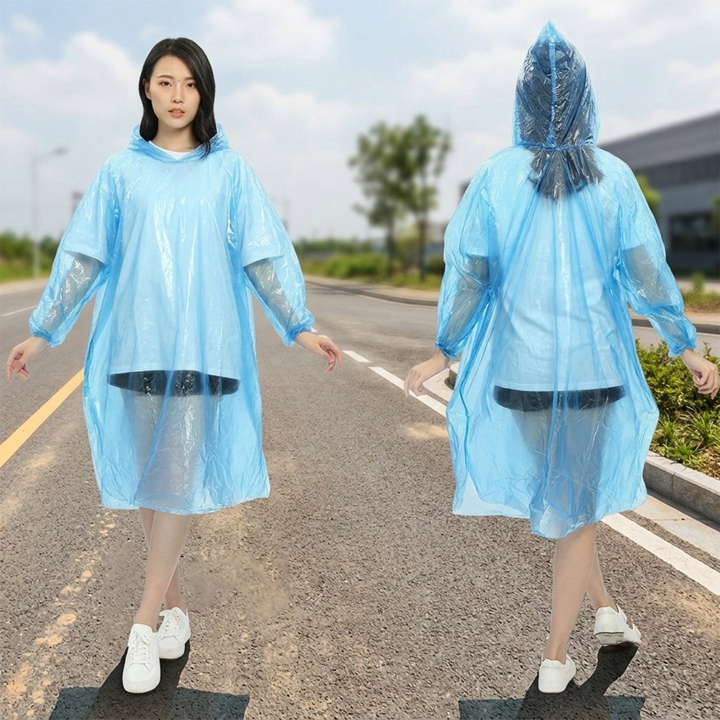 Disposable Rain Coat with Hood Waterproof Plastic Poncho Unisex (1 Pc)