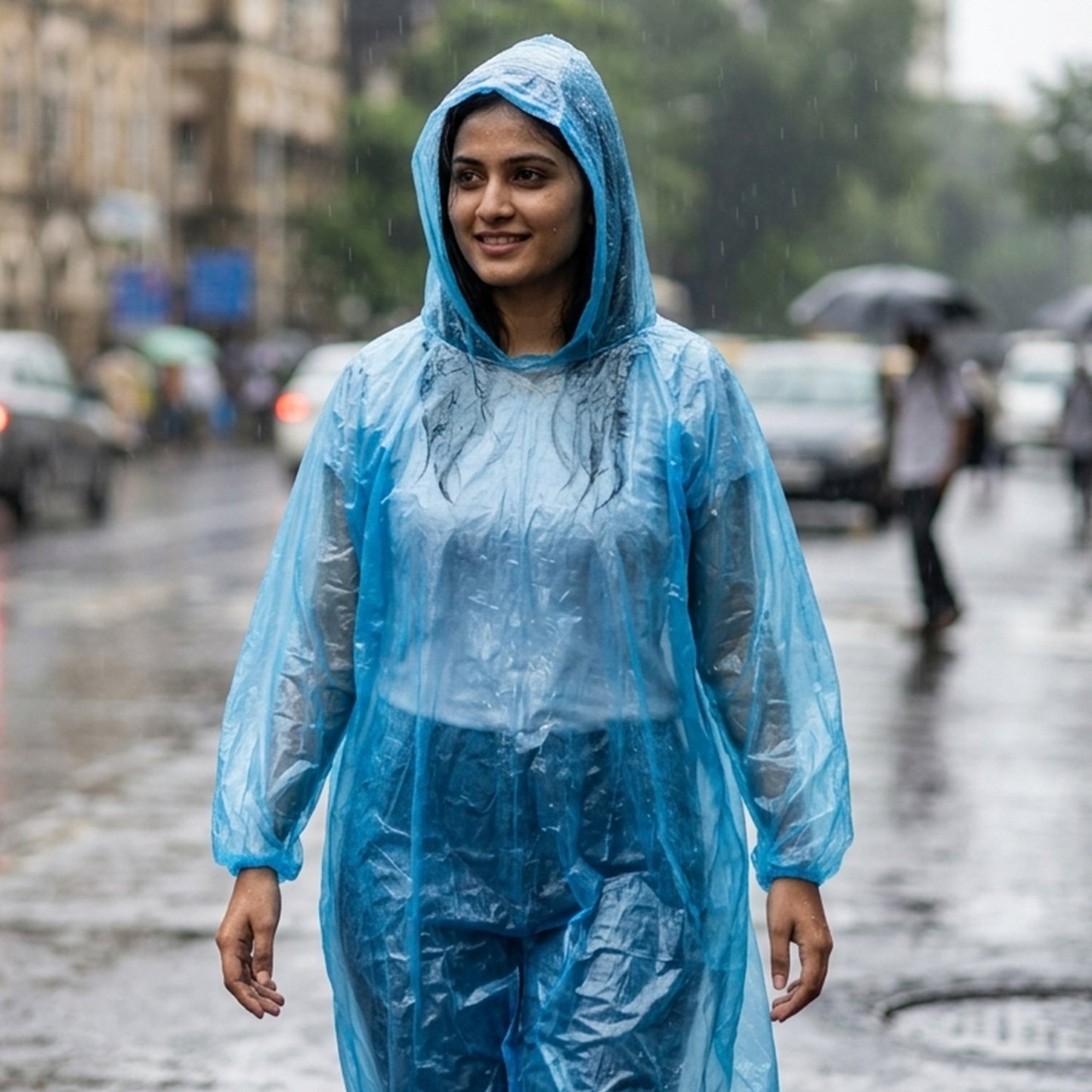 Disposable Rain Coat with Hood Waterproof Plastic Poncho Unisex (1 Pc)