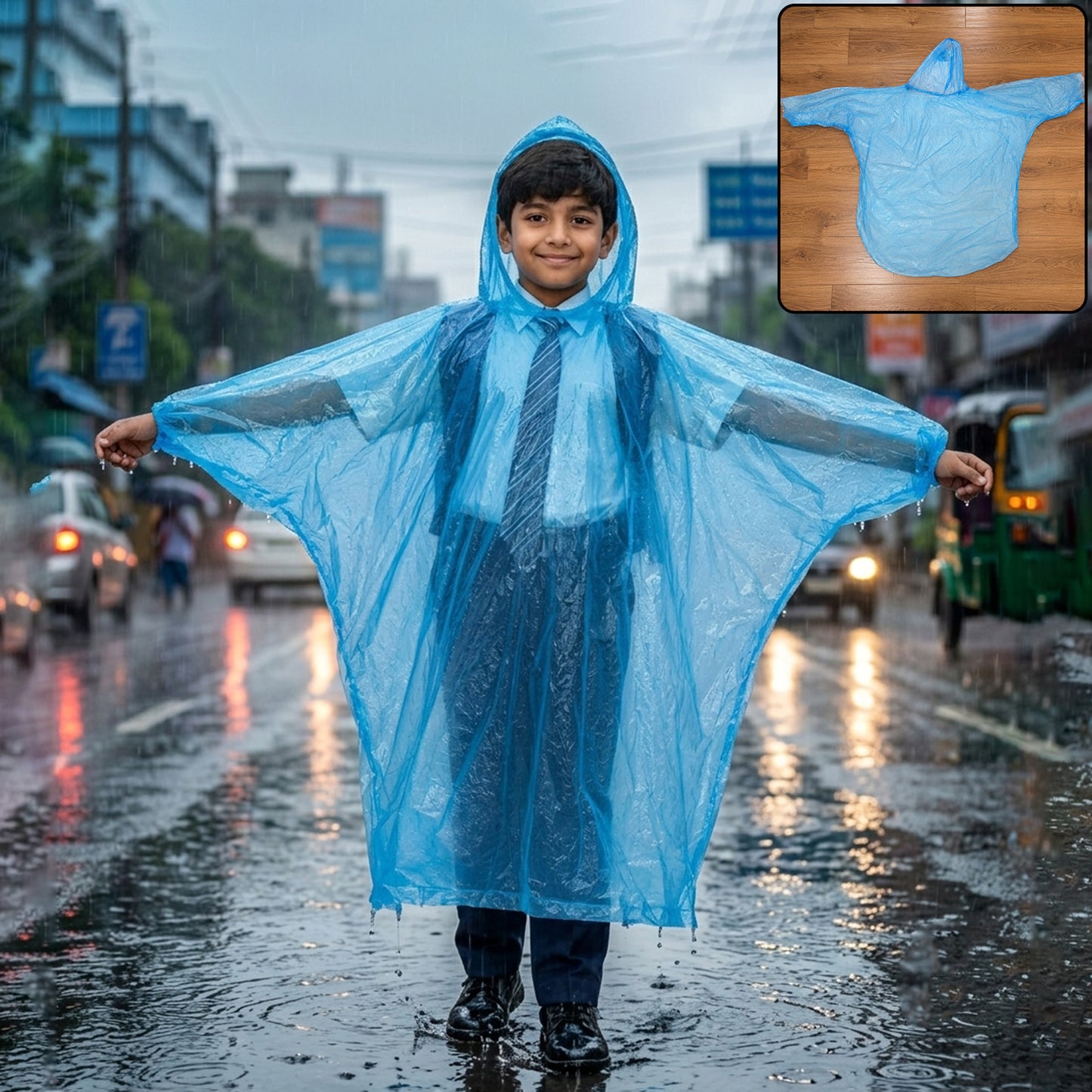 Disposable Rain Coat Hooded Full Sleeve Poncho for Bike Riders (1 Pc)