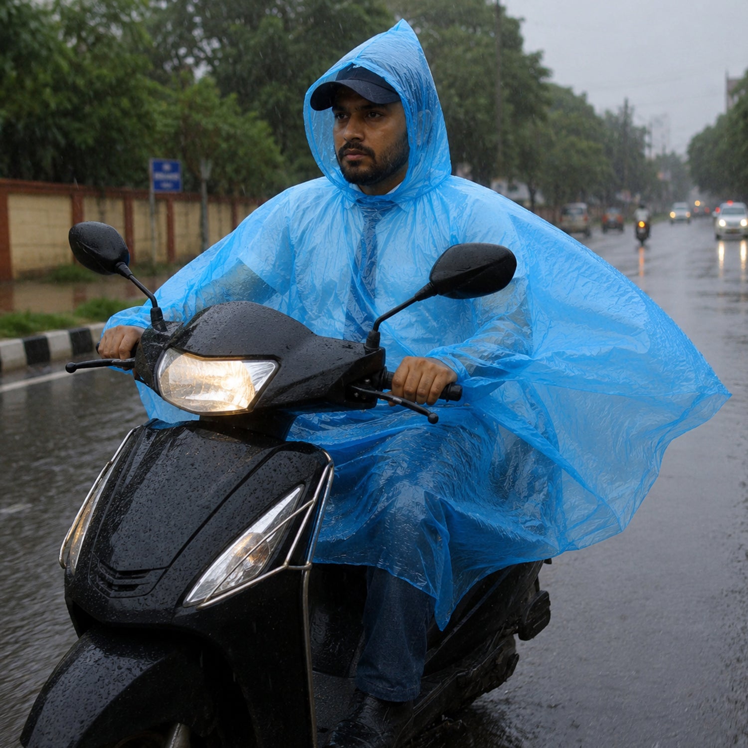 Disposable Rain Coat Hooded Full Sleeve Poncho for Bike Riders (1 Pc)