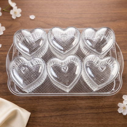 Heart Shape Dessert Bowl Set 6 Pc with Tray and Lids Serving Bowls (6 Pc Set)