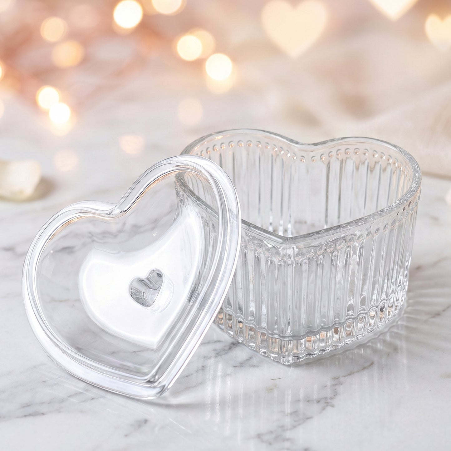 Heart Shape Dessert Bowl Set 6 Pc with Tray and Lids Serving Bowls (6 Pc Set)