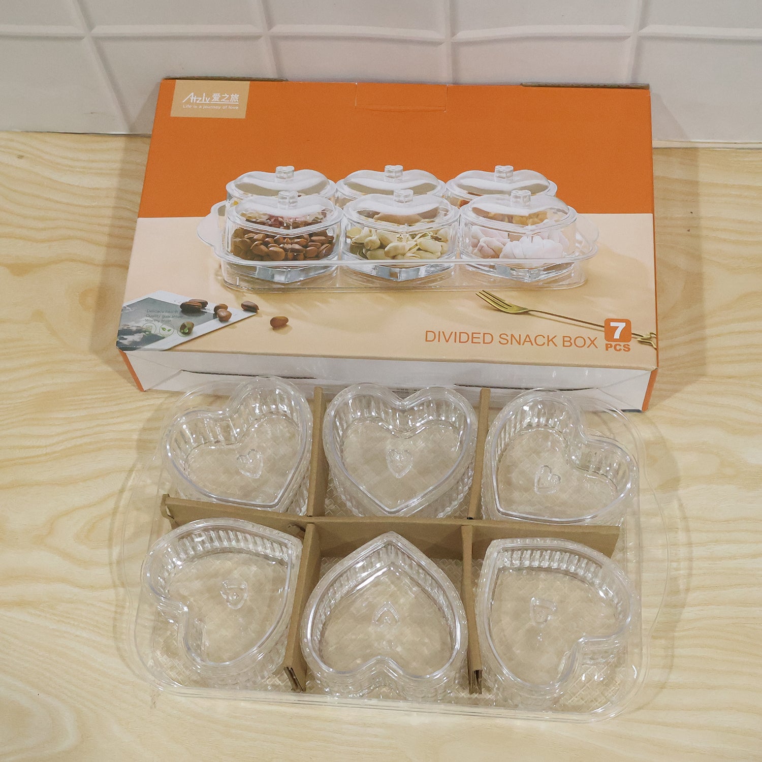 Heart Shape Dessert Bowl Set 6 Pc with Tray and Lids Serving Bowls (6 Pc Set)