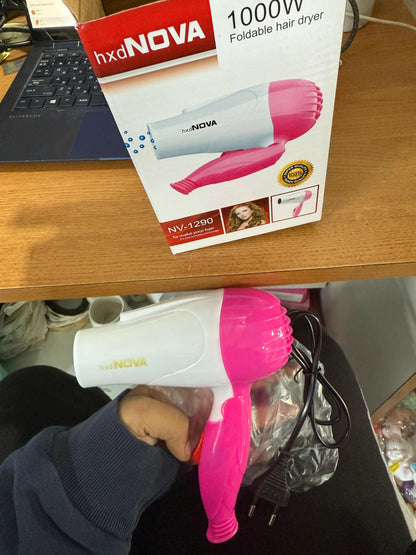 Nova 1000W Foldable Hair Dryer with Hot & Cold Air – Compact Travel Dryer