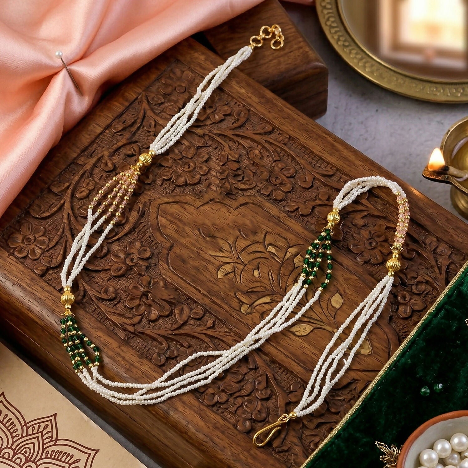 Elegant Beaded Handmade Pearl Necklace Traditional Ethnic Mala for Women