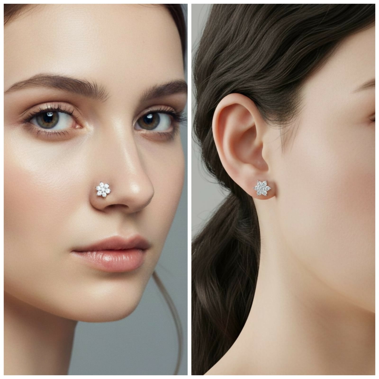 Single crystal flower nosepin stud showcasing its comfortable flat back design.
