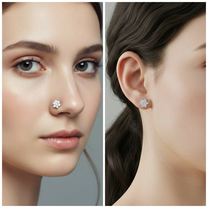 Single crystal flower nosepin stud showcasing its comfortable flat back design.