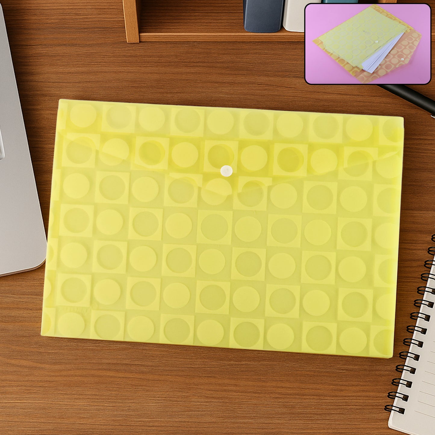 Mix Design A4 Plastic Document Folder – Patterned Button Closure File for Office & School Use (1 Pc)
