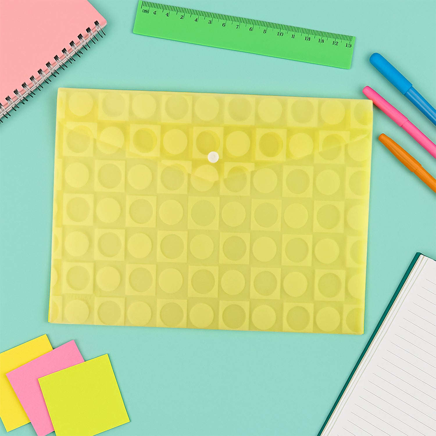 Mix Design A4 Plastic Document Folder – Patterned Button Closure File for Office & School Use (1 Pc)
