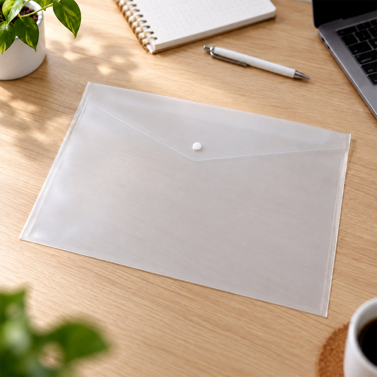 Transparent Plastic Document Folder Envelope Bag with Button for Office (1 Pc)