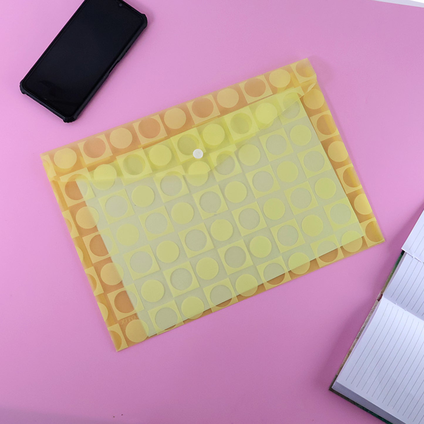 Mix Design A4 Plastic Document Folder – Patterned Button Closure File for Office & School Use (1 Pc)