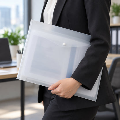 Transparent Plastic Document Folder Envelope Bag with Button for Office (1 Pc)