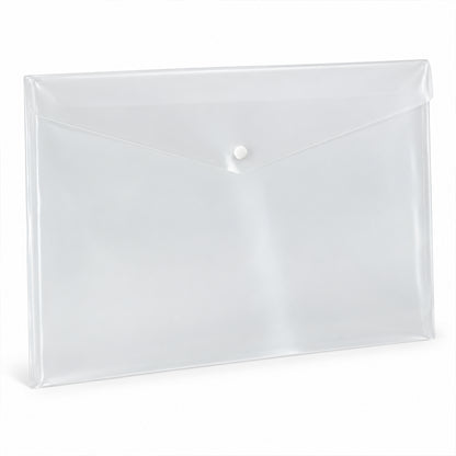 Transparent Plastic Document Folder Envelope Bag with Button for Office (1 Pc)