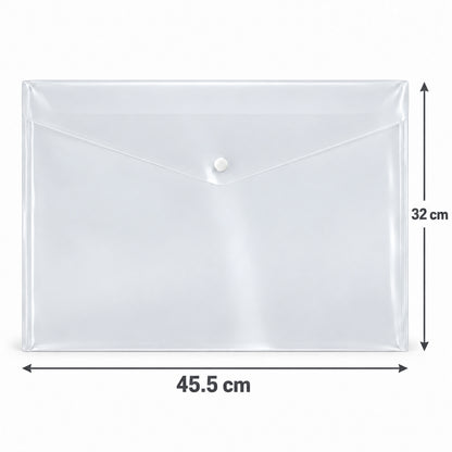Transparent Plastic Document Folder Envelope Bag with Button for Office (1 Pc)